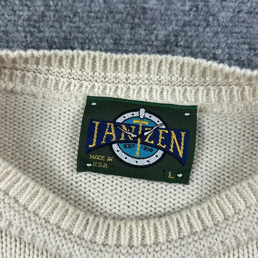 Jantzen Sweater Mens Large Grandpacore Striped Crewneck Knit Made in USA Vintage